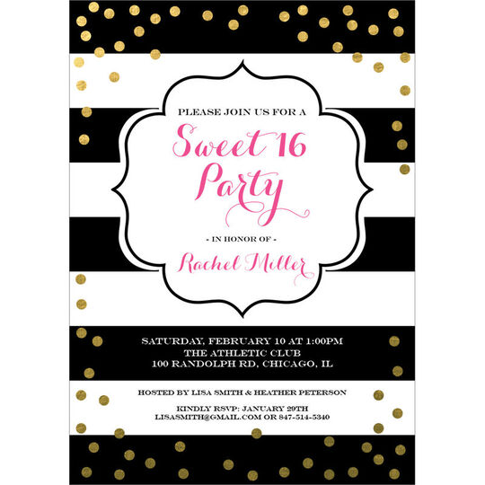 Sweet 16 Gold Confetti Birthday Invitations